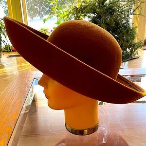 Vintage Brown Wool Felt Wide-Brim Hat